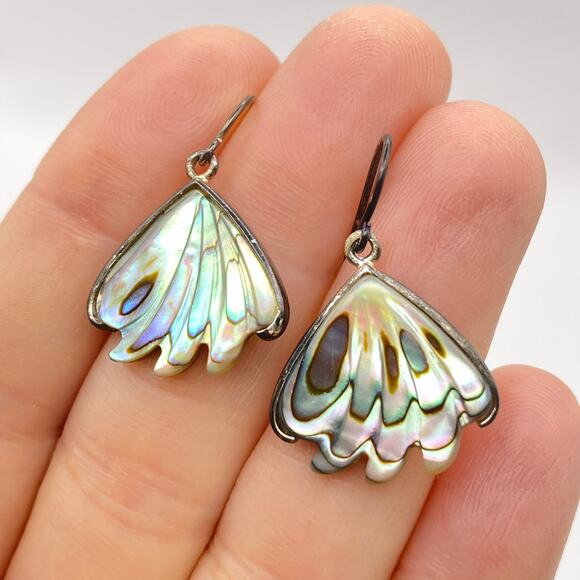 Vintage 925 LUCAS LAMETH Sterling Silver Abalone Shell Earrings MOP Signed - Picture 2 of 9